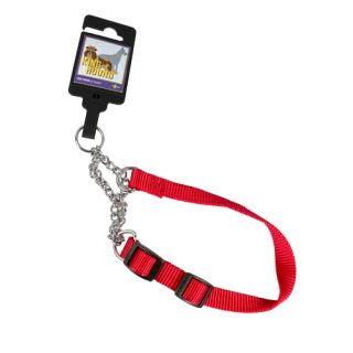 Justerbart halvstryphalsband av nylon, rött, 15mm x 30-45cm