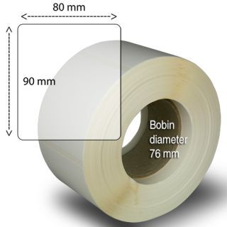 Etiketter på rulle, självhäftande, högblanka för bläck, plastmaterial, 80-90 mm, 1000 st på en rulle