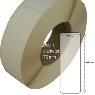 Etiketter på rulle, självhäftande, högblanka för bläck, 39 mm bärbana, 35x104 mm, 1000 st