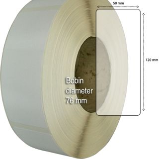 Etiketter på rulle, självhäftande, högblanka etikettämnen för bläck, 50 mm bärbana, 50 x 120mm, 1375 st