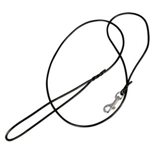 Runt Hundkoppel av läder m karbinhake i krom, 140cm x 4mm