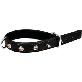 Fodrat läderhalsband med beslag i krom och smyckat med stenar, 45cm x 25mm