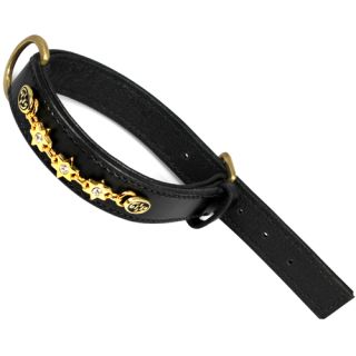 Fodrat läderhalsband med beslag i mässing och dekorativ prydnad, 50cm x 25mm