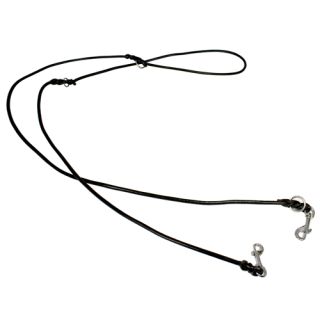 Runt kombikoppel i läder med 2 karbinhakar i krom, svart, 280cm x 6mm